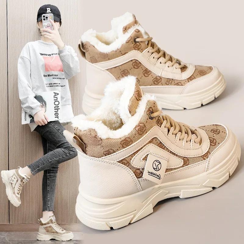 New 2025 Winter Patchwork Womens Boots Fleece Warm Middle Platform Shoes Winter Snow Boots Casual Warm Outdoor Ankle Boots