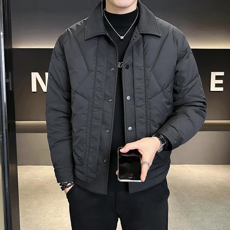 Men's Lightweight Down Business Jacket: Fall/Winter 2025 Shirt-Style Lapel, Solid Color for Administrative Casual Wear