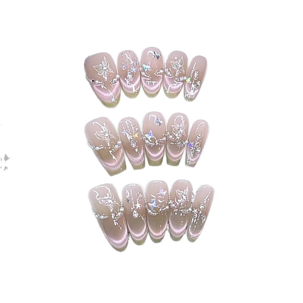 Hand-woven Armor Guava Dream Three-dimensional French Love Butterfly Cat Eye Style Nail Art Patch
