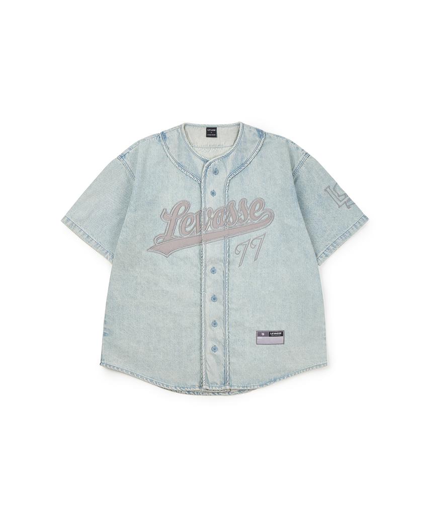 Levasse Washed Denim Baseball Over-Fit Jersey_Light Blue