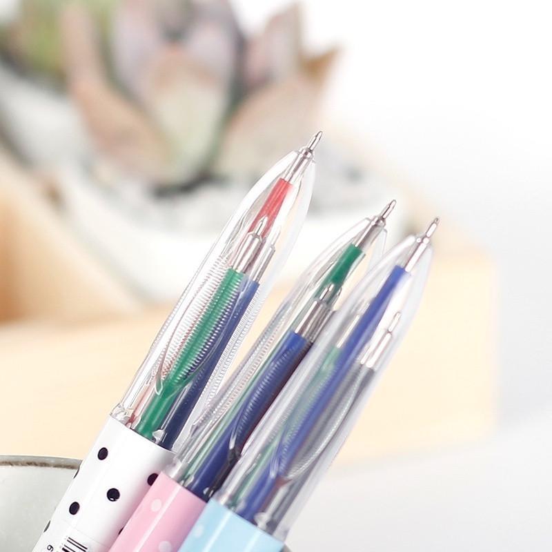 2Pcs / Set Press 4Colors Ball-point Pen Ballpoint Pen Dot Student Ballpoint Pen Office Material School Supplies