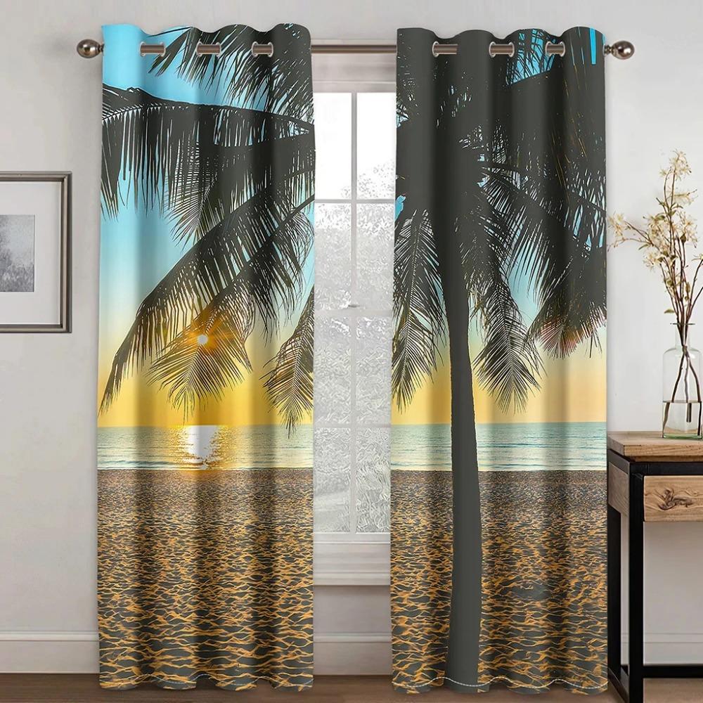 2 stücke Tropical Blatt Vorhang Grün Und Weiß Pflanze Palm Sommer Hawaiian Aquarell Pflanze Banana Baum Natürliche Druck Vorhang Schlafzimmer