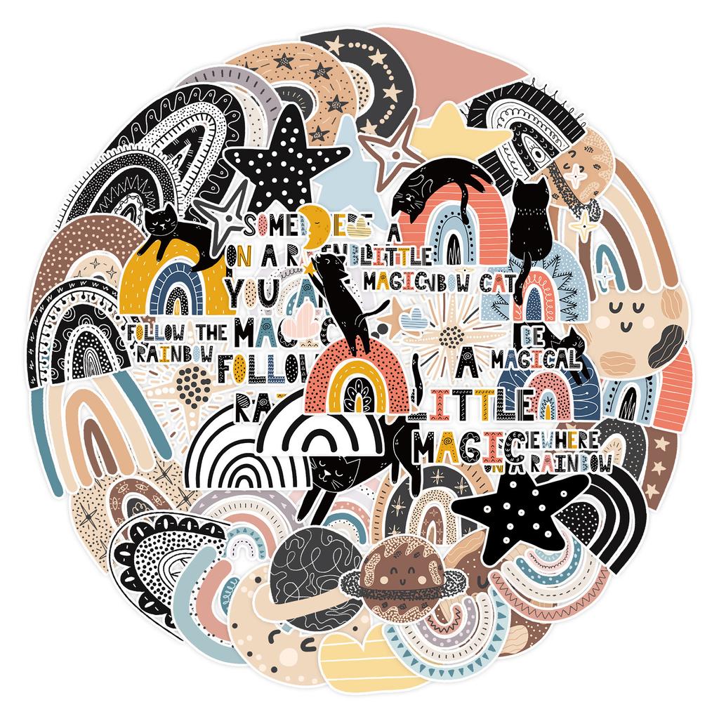 50 Rainbow Cat Doodle Stickers Suitcase Car Notebook Skateboard Water Cup Waterproof Decorative Stickers