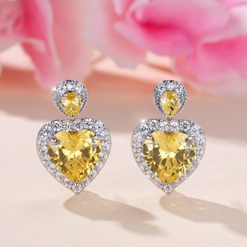 

White Diamond Edge Yellow Zircon Earrings Fashion Versatile Earrings