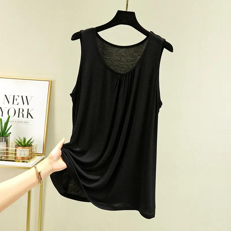 Women's Summer Loose-Fit Pleated Sleeveless Tank Top Solid Color Simple Slimming Lightweight Vest