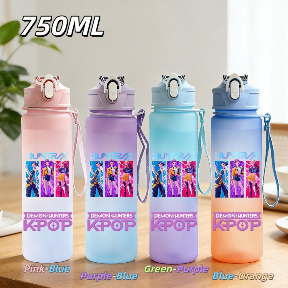 750ML Anime KPop Demon Hunters Sports Water Bottle Leak Proof Colorful Straw Cup Portable Water Bottle designed for Outdoor Sport Fitness