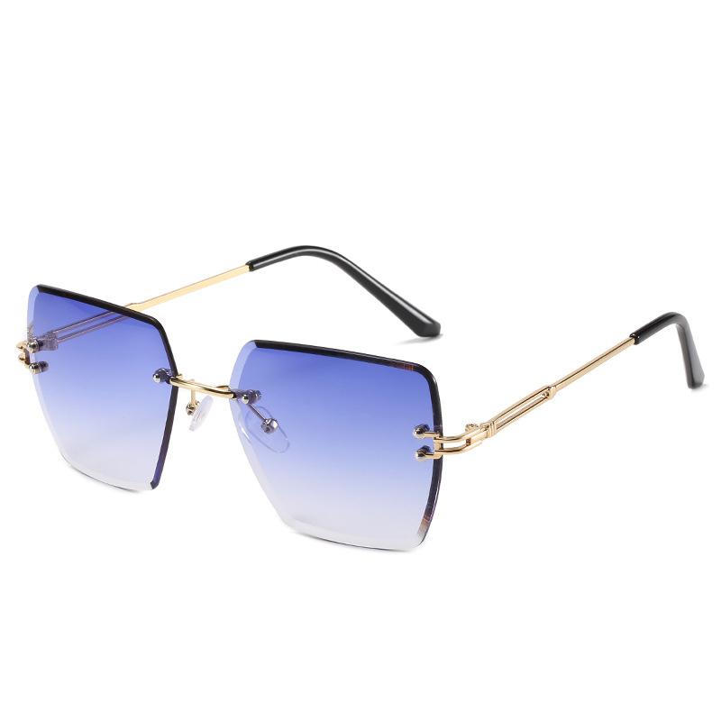 New Frameless Cut Edge Sunglasses Women Trendy Polygonal Gradient Color Sunglasses 9064