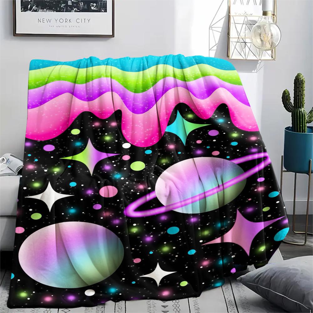 1Pc Rainbow Glitter Print Flannel Blanket, High quality Comfortable for All Seasons, Home Decor, Warmth and Comfort, Perfect for Gifts