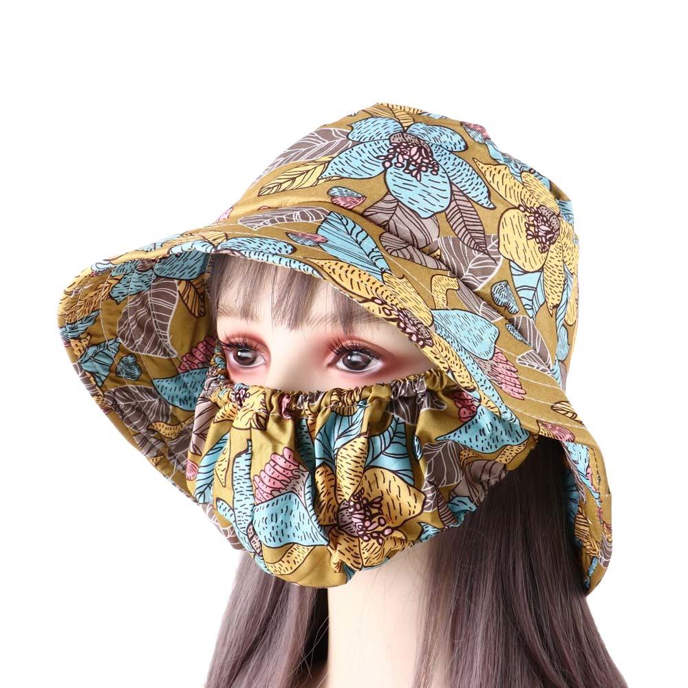 Casual Sun Protection Women Sun Hat Cover Face Cap Wide Brim Sunscreen Mask Fishing Cap Farm Work Cap Bucket Hat Ladies/Girls