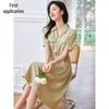 Women's Elegant V-Neck Short Sleeve Commuter Shirt Dress