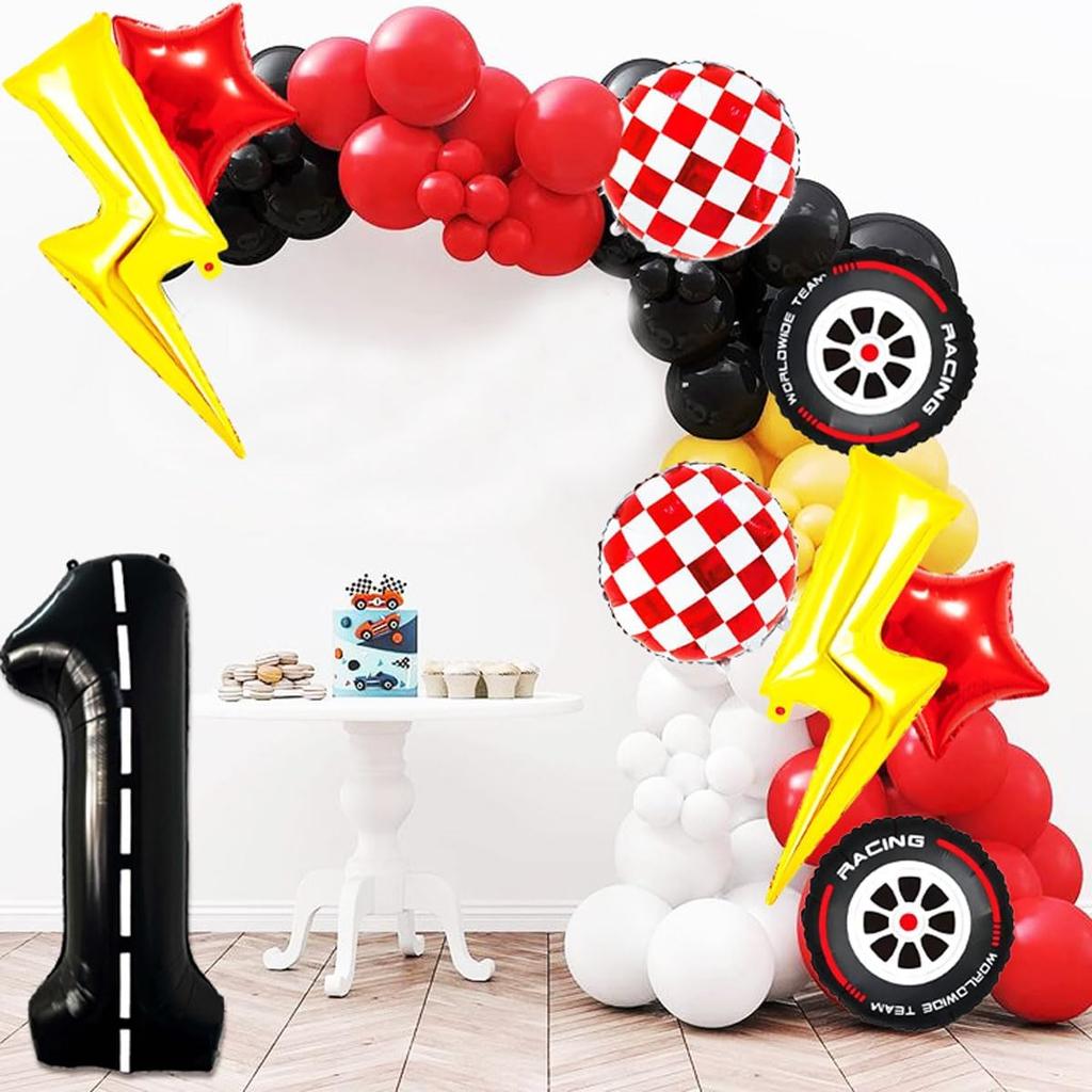 9 Pcs/set Lightning Racing Car Balloons Birthday Decoration Boy's Birthday Stripe Number Racing Party Decoration Inflatable Toys