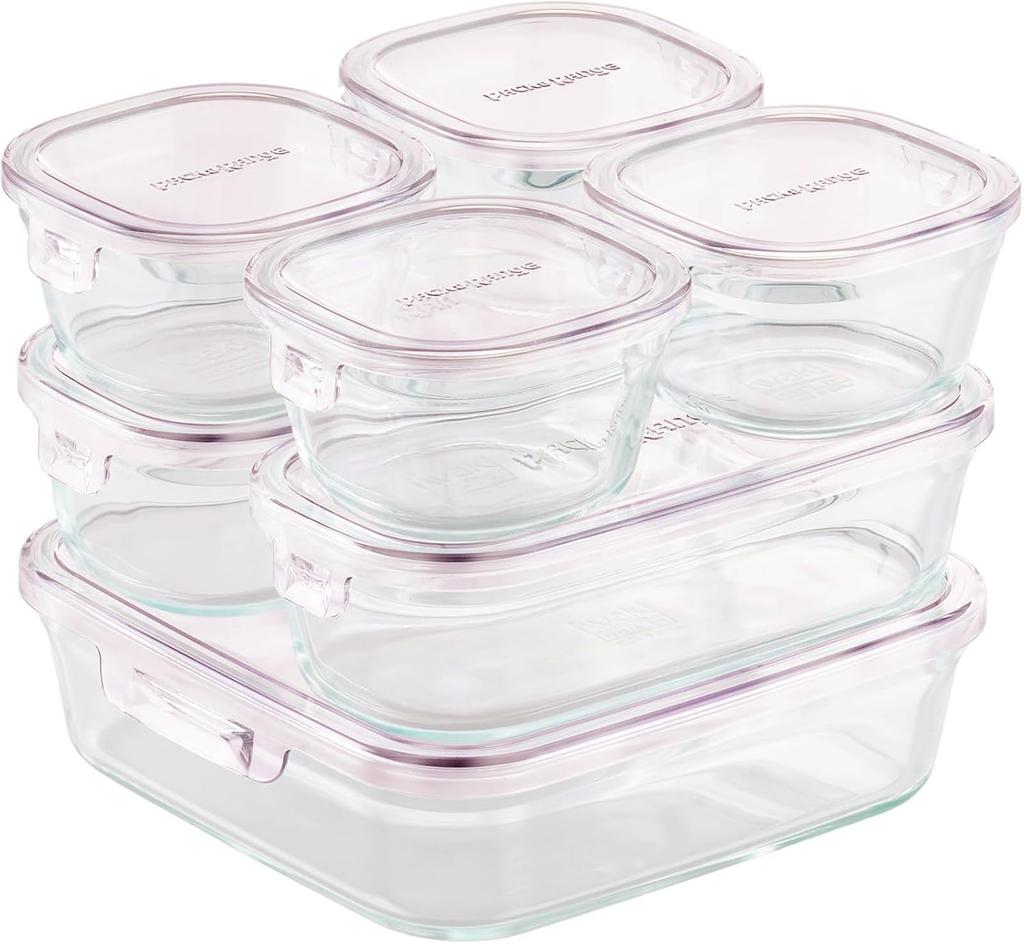 Iwaki Glass Storage Sheer Set of Pack Heat-Resistant Containers, Rose, 7, & Microwave, F-PRN7-P