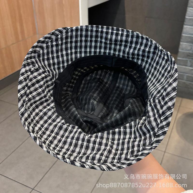 Spring and summer new plaid bow sunshade fisherman's hat children's outdoor face covering, small face versatile sunscreen basin hat
