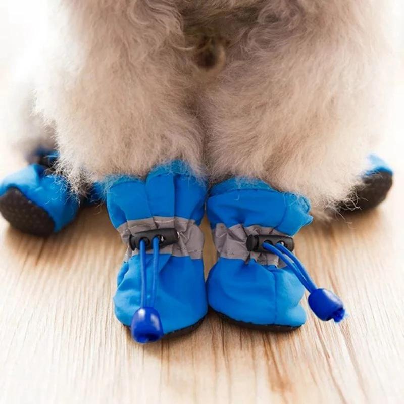4pcs/set Waterproof Winter Pet Dog Shoes Anti-slip Rain Snow Boots Warm For Smal