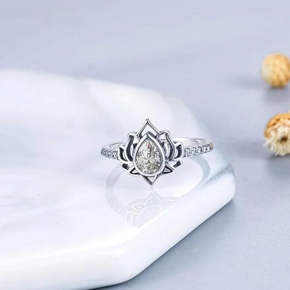 YILUOCD  Thai  Adjustable Rings For Women Lotus Flower Colorful Zircon Ring Boho Female Fine Jewelry Gift