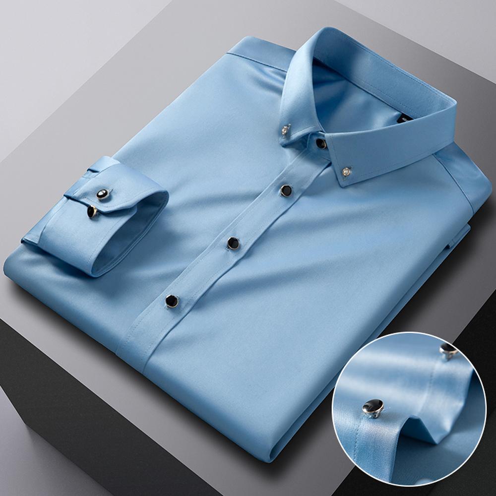 Men's Wrinkle Free Dress Shirts for Old Money Man Luxury 4-Way Stretch Long Sleeve Formal Diamond Button Up Wedding Prom Shirt