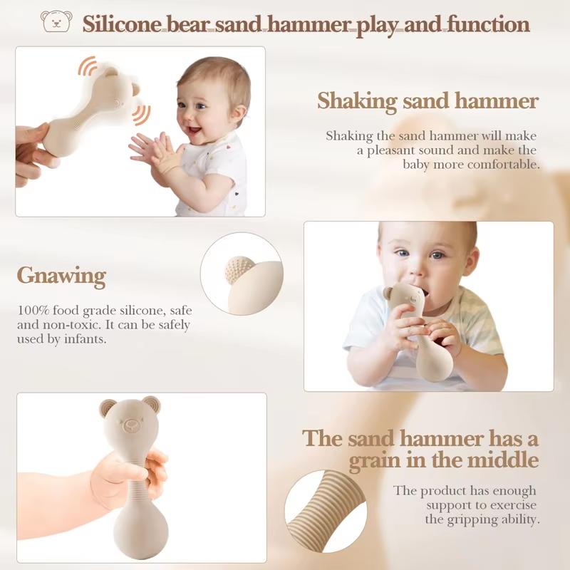 Rattles For Baby Silicone Maracas Toys Cartoon Bear Sand Hammer Baby Toys 0-12 Months Rattle Silicone Teether Toys For Baby Gift