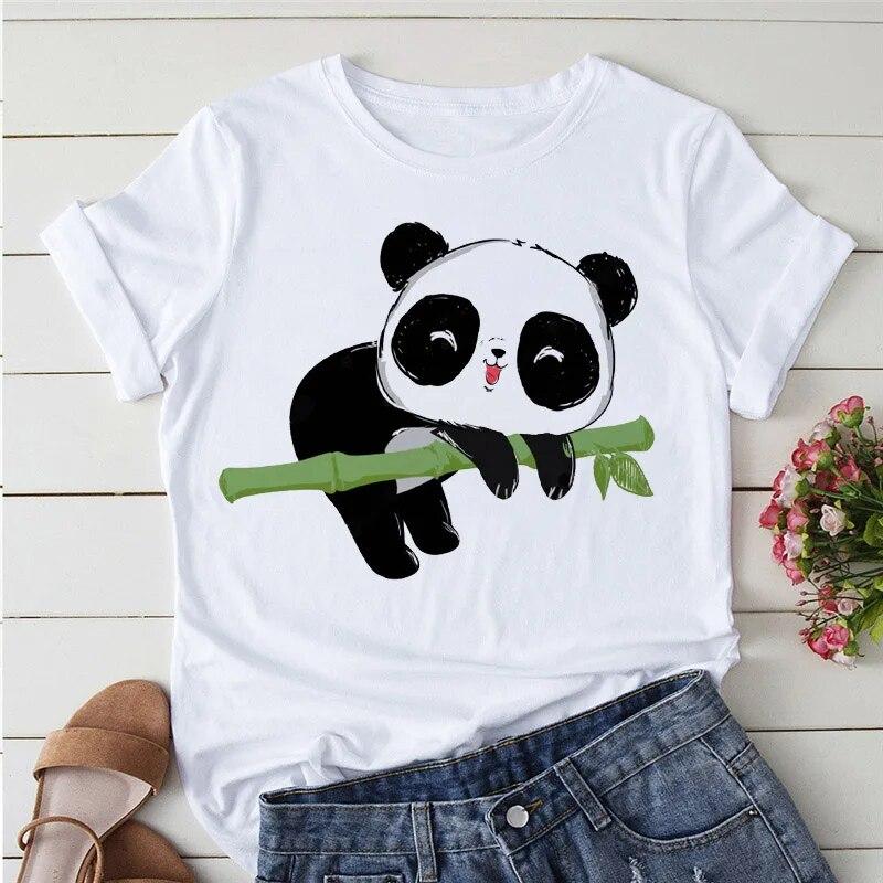 Summer Tshirts Cartoon T shirt women Kawaii Panda Yoga Print Cute Women tee-shirt Short Sleeve Tee Ladies Casual Tops T-shirt