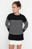 Women's Fashionable Stylish Sweater Black Wide Fit Couple Striped Knitwear Sweater