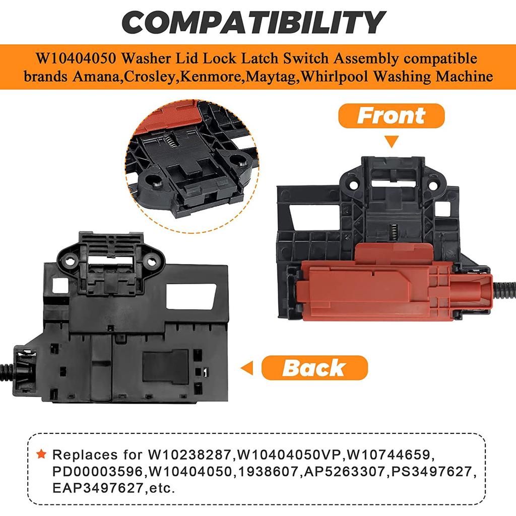 Waschmaschinen Deckelverriegelungsschalter Baugruppe Deckelverriegelungsbolzen Waschmaschinenersatzteil Geräte Zubehör W10240513 W10238287 W10404050