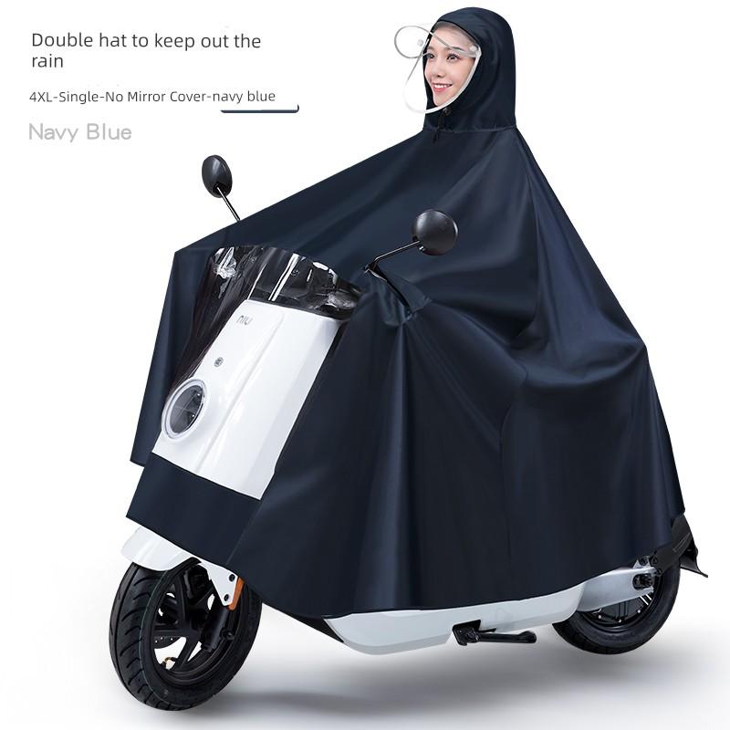 Motorrad Elektrofahrrad Regenmantel 2024 Verdickt Wasserdicht Herren Damen Übergroß Fußbedeckend Batteriefahrzeug Poncho 4XL / 4Xl-Single Navy Blue-No Mirror Cover