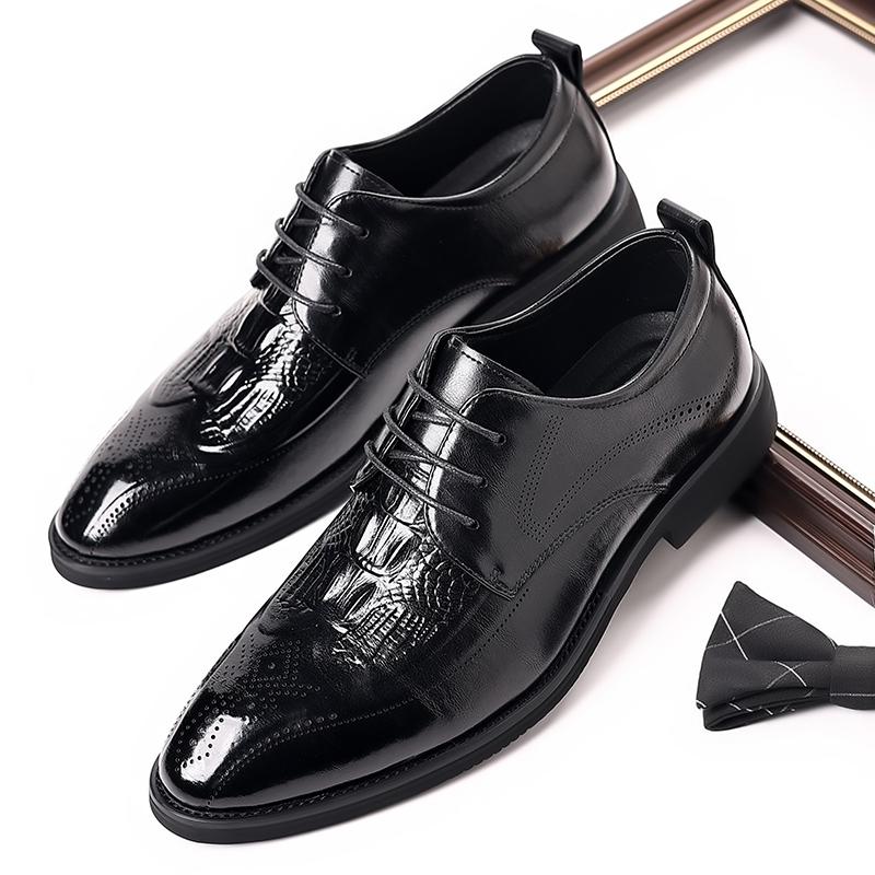 Fashion Men Leather Shoes Lace Up Oxfords Business Dress Shoes All-Match Casual Business Brogue Shoe Men Wedding Party Shoes