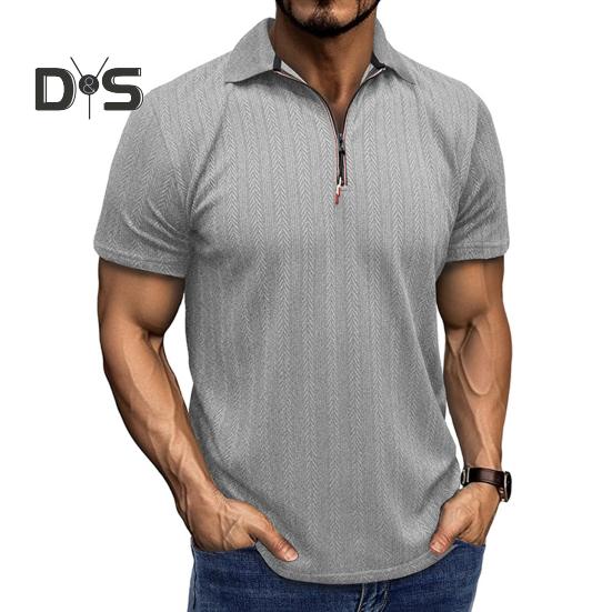 Pánská letní košile tenký krátký rukáv klopa na zip Top žakárový pulovr volná košile pro dojíždění, cestování v přírodě