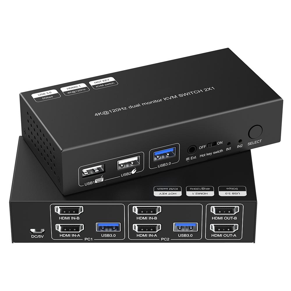 USB 3.0 KVM Switch HDMI Dual Monitor 2 Output 2 Computer Remote Video Switch hdmi 8K hdmi Kvm Switch 2 Port Dual Monitor SW21H21-KVMU3PDM