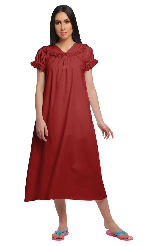 Moomaya Solide Damen-Nachtwäsche aus Baumwolle mit kurzen Ärmeln