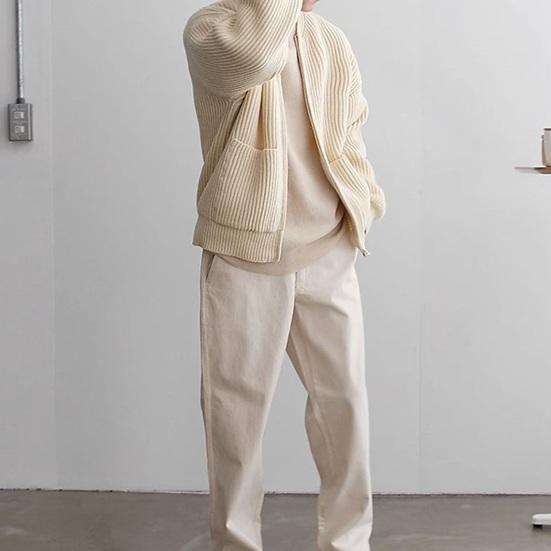 Men Autumn Winter Solid Color Cardigan Coat Collarless Long Sleeve Zipper Placket