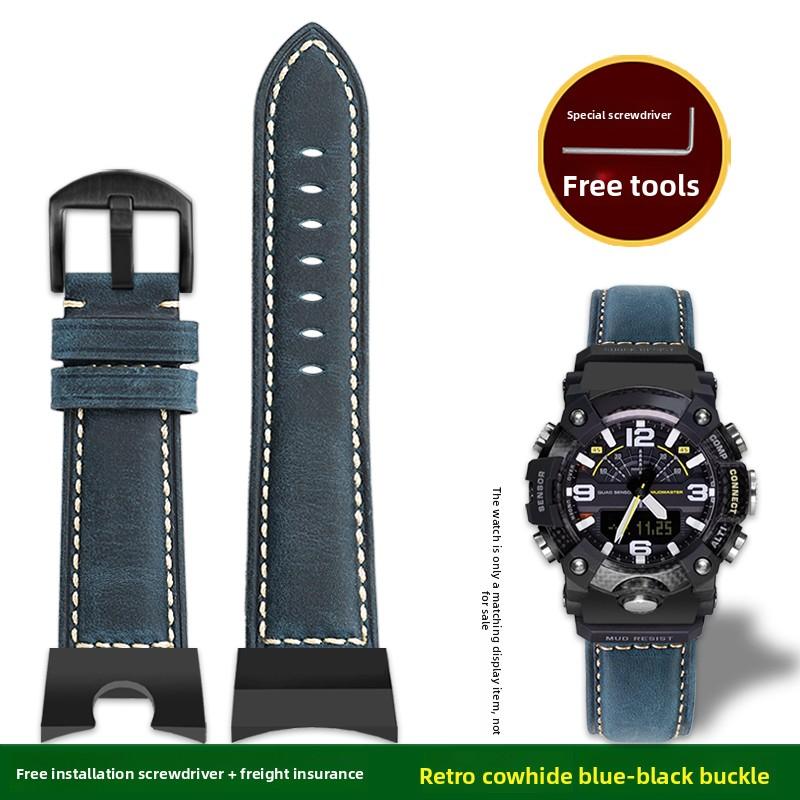 GG-B100 Bracelet de montre en cuir de vachette italienne Pour Casio G-Shock Little Mud King GG B100 Bracelet vintage en cuir véritable pour homme