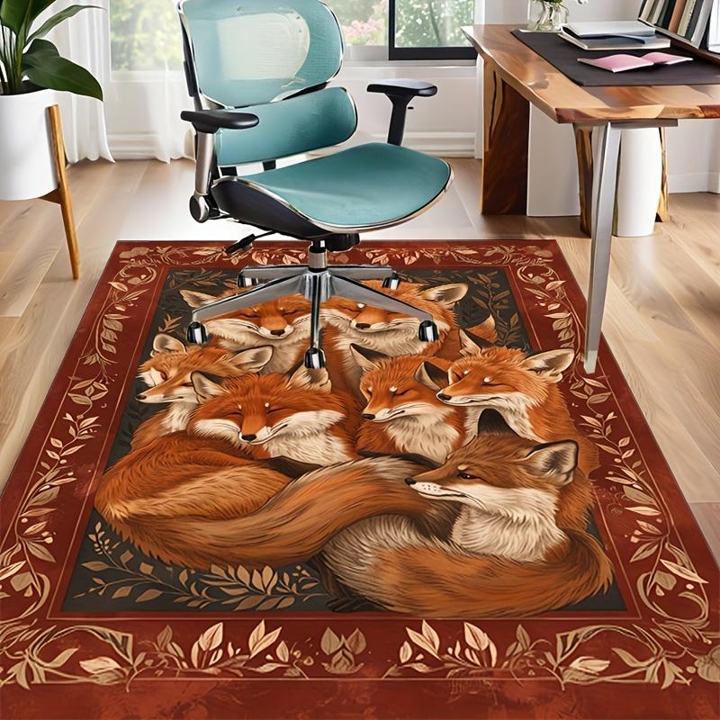 Fox Family Rug - Cozy Living Room Carpets, Nature Themed Area Rugs, Wildlife Animal Print Home Decor Skid resistant carpet