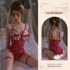 Man Yan Sensual Lace Crotchless Bodysuit with Bowknot - Women's Sexy See-through Cutout Lingerie