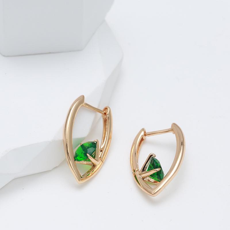 Kinel Shiny Green Zircon V Shape Earrings For Women Daily Fashion Jewelry