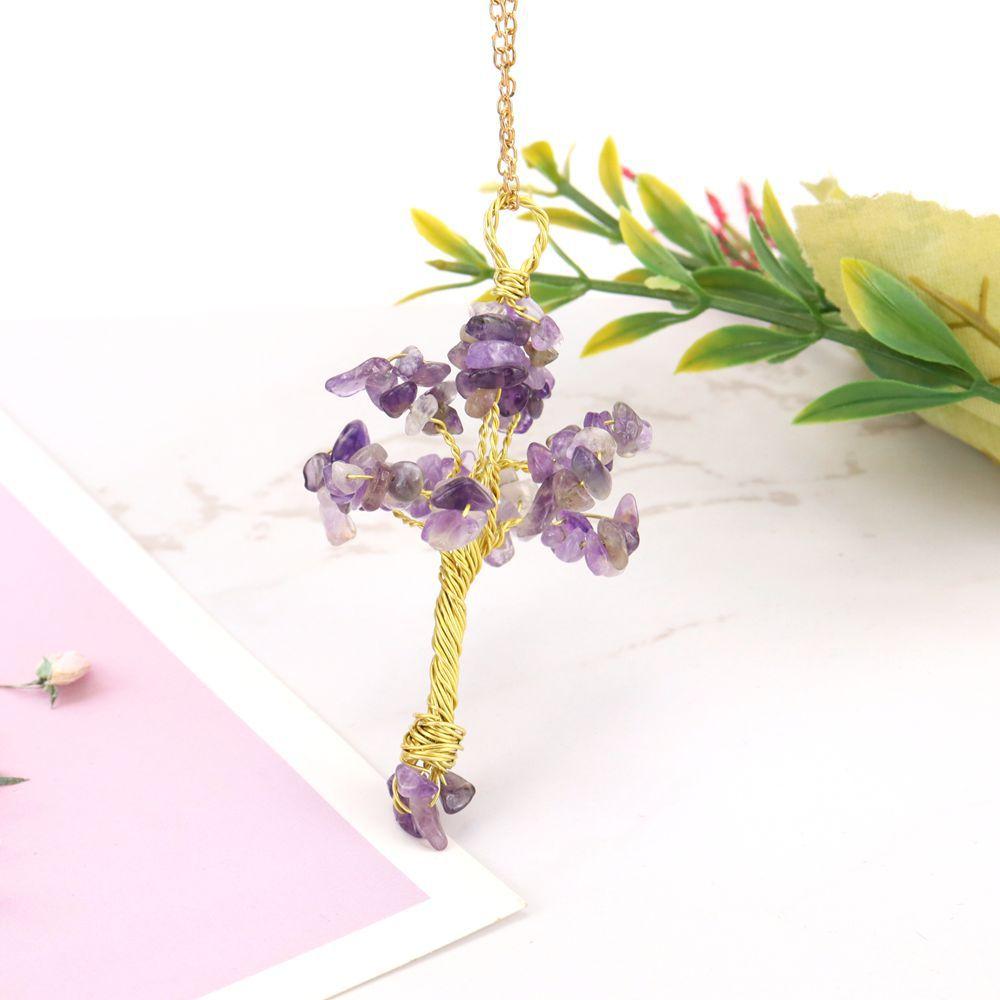 Hand-Wound Raw Copper Wire Natural Gravel Crystal Tree, Colorful Natural Stone Lucky Tree Necklace N89