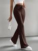 2025 Women's Solid Color Ribbed Knit Bell-Bottom Pants - All-Match, Slim Fit Casual Trousers for Spring and Autumn