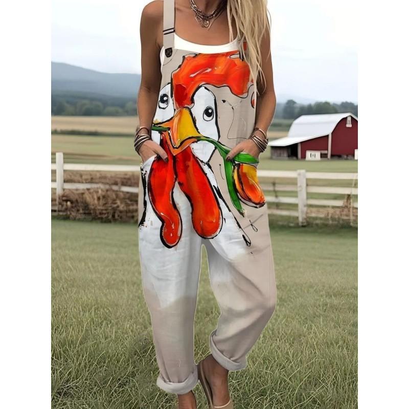 Womens Sleeveless Jumpsuit With Vintage Print Loose Fit Streetwear Style 2026