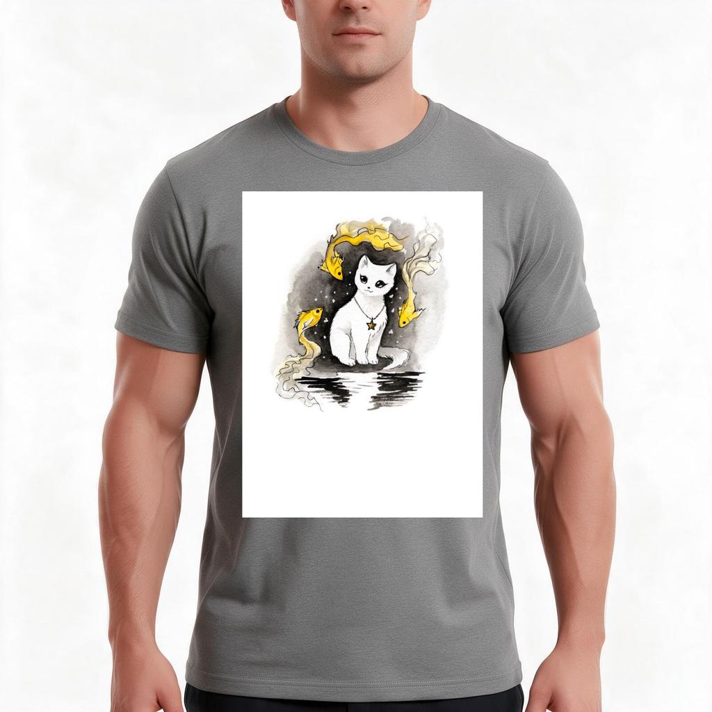 Cat And Fish Tshirt Summer Casual Cotton Tee Oversized Streetwear Tops Vintage Graphic Print Loose Fit Short Sleeve