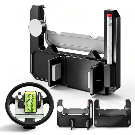 1/2Pcs Golf Cart Steering Wheel Phone Holder, Flip-Up Cell Phone Mount with Pencil Slot, Ball Marker Storage, Universal Golf Cart Accessories