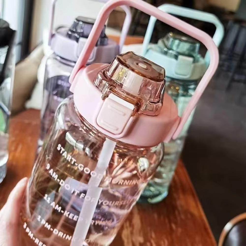 New Portable Straw Water Bottle Leakproof Large Capacity Plastic Water Cup with Time Marker Outdoor Sports Gym Kettle