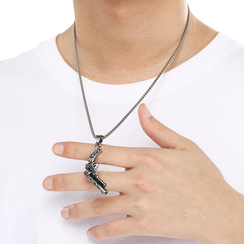 Larger Stainless Steel Gun Charm Pendant Necklace For Men Hip Hop Gold Color Party Jewelry Chunky Rock Boy Gift
