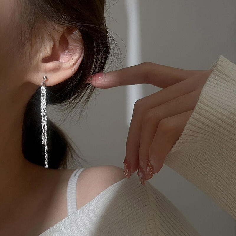 

[925 Silver] Luras Long Drop Silver Earrings Silver