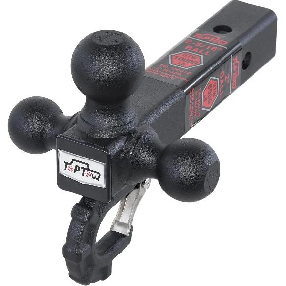 Tri-Ball Hitch with Tow Hook, Matte Black Finish, Fits 2-inch Receiver for Trailers and Towing