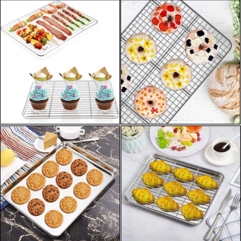 Nonstick Baking Sheet with Cooling Rack Set Stainless Steel Pizza Barbecue Shelf  Kitchen