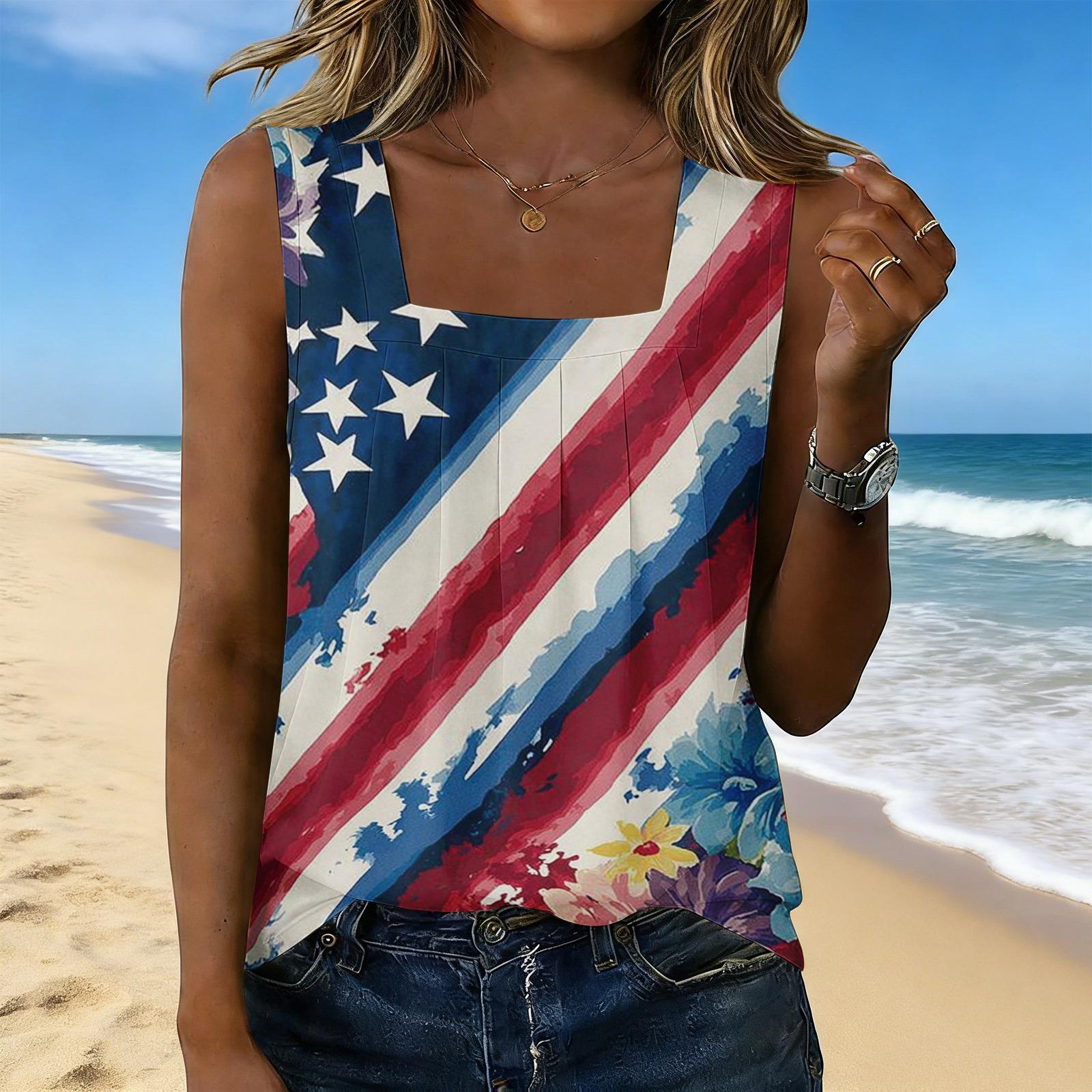 Women s Fashion Sexy Pleated Square Neck Sleeveless Vest Top S синий