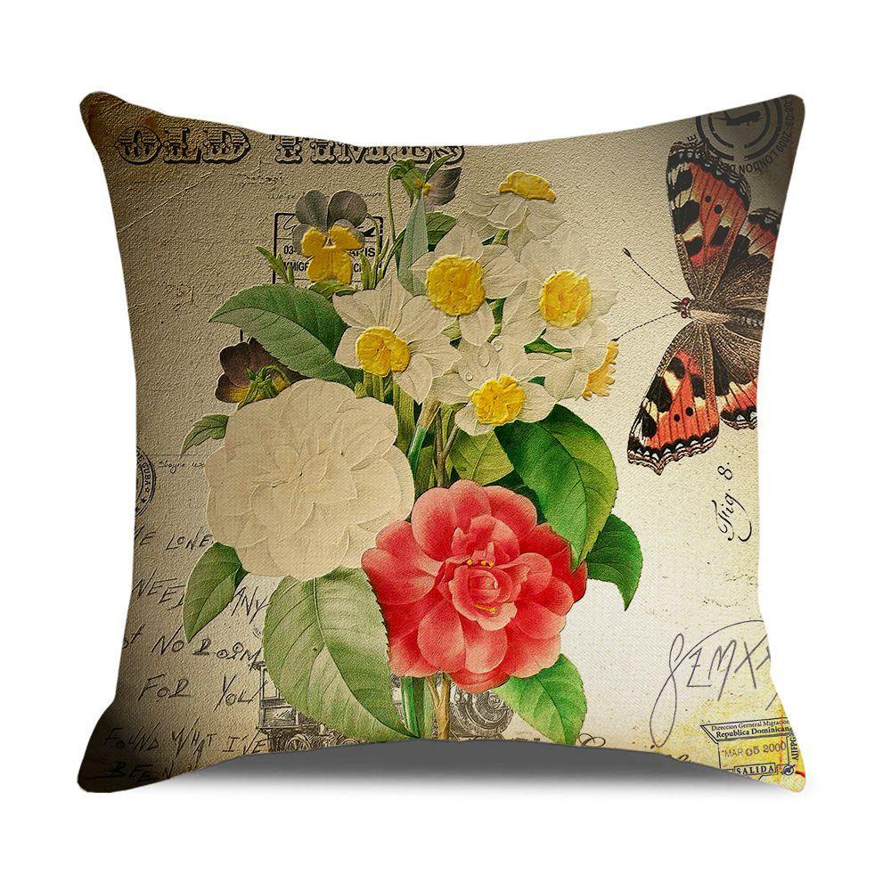 

New Home Soft Furnishings Retro Butterfly Newspaper Linen Sofa Office Pillow Cover Cushion Cover 45 * 45Cm (excluding pillow core)