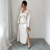 Cross-border, European and American temperament elegant long-sleeved deep V-long skirt dress women's clothing  autumn and winter  independent station