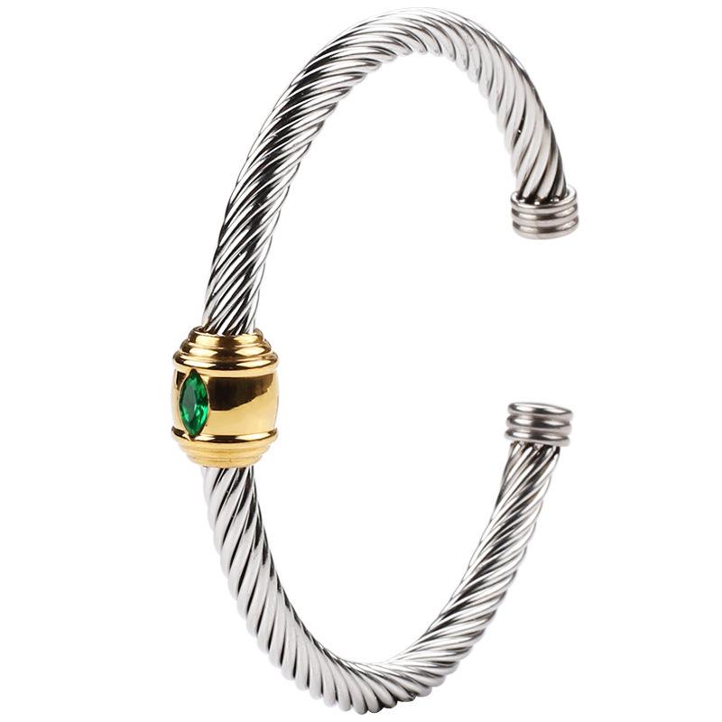 18K Gold Non-Fading Zircon Inlaid Titanium Steel Twist Open Bracelet