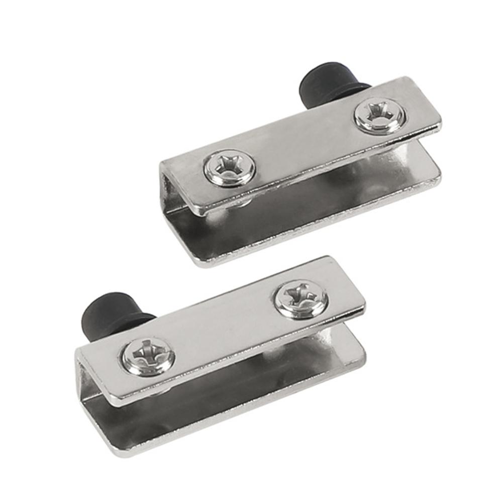 2X Glass Door Hinges Stainless Steel Display Cabinet Glass Cabinet Hinge No Drilling Fits For 5-6mm Glass Sliver Black