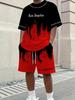 Men 2Pcs Los Angeles Letter Print T-shirt Shorts Set Summer Casual Outfit